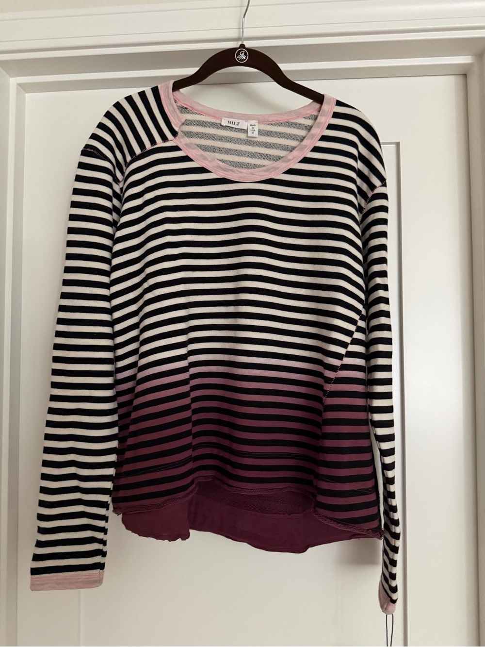 Wilt Black, White & Plum Striped Long-Sleeve Tee with Pink Trim - Brand New!!